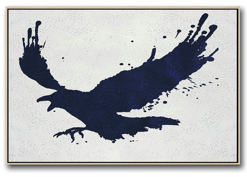 Large Modern Abstract Painting,Horizontal Abstract Painting Navy Blue Minimalist Painting On Canvas,Extra Large Canvas Painting